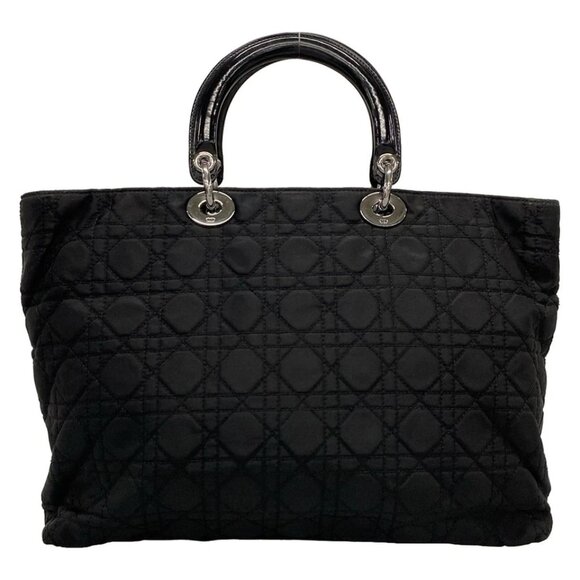 DIOR/ChristianDior Cannage Stitch-Black Nylon PatentLeather Tote Bag 606-072125 - Picture 2 of 14